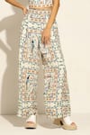 Shop_RANNA GILL_Multi Color Linen Blend Printed Bird Jay Isa Wide Legged Pant _Online_at_Aza_Fashions