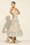 Shop_RANNA GILL_Multi Color Linen Blend Printed Bird Jay Sweetheart Neck Alvie Tiered Dress 