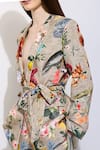 RANNA GILL_Beige Linen Blend Printed Montana Shawl Collar Maria Jacket _Online_at_Aza_Fashions