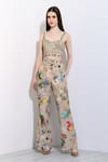 Buy_RANNA GILL_Beige Linen Blend Printed Montana Sweetheart Neck Lia Bustier _at_Aza_Fashions