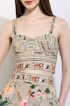 RANNA GILL_Beige Linen Blend Printed Montana Sweetheart Neck Lia Bustier _Online_at_Aza_Fashions