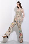 RANNA GILL_Beige Linen Blend Printed Montana Sweetheart Neck Lia Bustier _at_Aza_Fashions