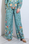 Buy_RANNA GILL_Blue Linen Blend Printed Montana Giana Wide Legged Pant _Online_at_Aza_Fashions