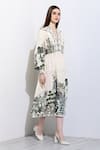 RANNA GILL_Ivory Linen Blend Printed Windows Of The World V Neck Rebecca Dress _Online_at_Aza_Fashions