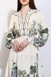 RANNA GILL_Ivory Linen Blend Printed Windows Of The World V Neck Rebecca Dress _at_Aza_Fashions