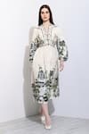 Buy_RANNA GILL_Ivory Linen Blend Printed Windows Of The World V Neck Rebecca Dress 