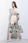 Shop_RANNA GILL_Ivory Linen Blend Printed Windows Of The World V Neck Rebecca Dress 