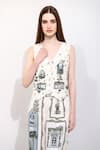 Buy_RANNA GILL_Ivory Linen Blend Printed Windows Of The World Plunge V Anita Waistcoat _at_Aza_Fashions