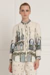 Buy_RANNA GILL_Ivory Linen Blend Printed Windows Of The World Collar Azzura Shirt _at_Aza_Fashions