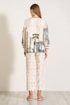 Shop_RANNA GILL_Ivory Linen Blend Printed Architectural V Neck Annabella Top _at_Aza_Fashions