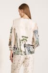 Shop_RANNA GILL_Ivory Linen Blend Printed Architectural V Neck Annabella Top _Online_at_Aza_Fashions