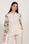 Buy_RANNA GILL_Ivory Linen Blend Printed Windows Of The World Collar Antonia Lantern Top _at_Aza_Fashions