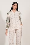 RANNA GILL_Ivory Linen Blend Printed Windows Of The World Nella Rara Pant _Online_at_Aza_Fashions