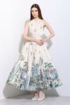 Buy_RANNA GILL_Ivory Satin Blend Printed Windows Of The World Round High Neck Betty Dress _at_Aza_Fashions