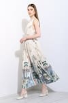 Buy_RANNA GILL_Ivory Satin Blend Printed Windows Of The World Round High Neck Betty Dress _Online_at_Aza_Fashions