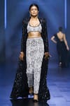 Buy_Ritika Mirchandani_Black Net Embroidery Crystal Eclipse Embellished Trellis Trench Coat Pant Set _at_Aza_Fashions