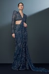 Buy_Ritika Mirchandani_Blue Crepe Embroidery Stellar Synodic Bloom Pre Draped Slit Saree With Blouse _at_Aza_Fashions