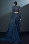 Shop_Ritika Mirchandani_Blue Crepe Embroidery Stellar Synodic Bloom Pre Draped Slit Saree With Blouse _at_Aza_Fashions