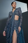 Ritika Mirchandani_Blue Crepe Embroidery Stellar Synodic Bloom Pre Draped Slit Saree With Blouse _at_Aza_Fashions