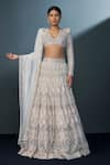 Buy_Ritika Mirchandani_Ivory Crepe Embroidered Crystal V Neck Imperia Lehenga Set _at_Aza_Fashions