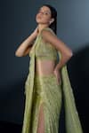 Buy_Ritika Mirchandani_Green Crepe Embroidered Crystal Sweetheart Seraphina Pre-draped Slit Saree Set _Online_at_Aza_Fashions