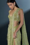 Shop_Ritika Mirchandani_Green Crepe Embroidered Crystal Sweetheart Seraphina Pre-draped Slit Saree Set _Online_at_Aza_Fashions