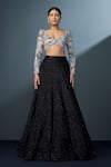 Buy_Ritika Mirchandani_Black Crepe Embroidered Crystal Sweetheart Skybloom Cascade Lehenga Set _at_Aza_Fashions