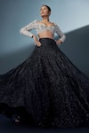 Ritika Mirchandani_Black Crepe Embroidered Crystal Sweetheart Skybloom Cascade Lehenga Set _Online_at_Aza_Fashions