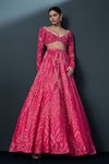 Shop_Ritika Mirchandani_Pink Crepe Embroidered Crystal Sweetheart Skybloom Bridal Lehenga Set _at_Aza_Fashions