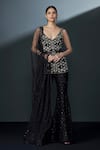 Buy_Ritika Mirchandani_Black Crepe Embroidered Crystal Plunging V Caelum Short Kurta Sharara Set _at_Aza_Fashions