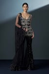 Shop_Ritika Mirchandani_Black Crepe Embroidered Crystal Plunging V Caelum Short Kurta Sharara Set _at_Aza_Fashions