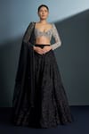 Buy_Ritika Mirchandani_Black Crepe Embroidered Crystal Plunging Selene Cascade Lehenga Set _at_Aza_Fashions