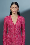 Ritika Mirchandani_Pink Crepe Embroidered Crystal V Rosalyn Mandarin Pattern Kurta And Dhoti Pant Set _Online_at_Aza_Fashions