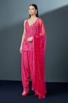 Buy_Ritika Mirchandani_Fuchsia Crepe Embroidered Crystal V Cutwork Azalea Kurta Dhoti Pant Set _at_Aza_Fashions