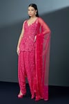 Shop_Ritika Mirchandani_Fuchsia Crepe Embroidered Crystal V Cutwork Azalea Kurta Dhoti Pant Set _at_Aza_Fashions