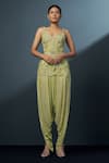 Buy_Ritika Mirchandani_Green Crepe Embroidered Crystal V Neck Aneeza Kurta Dhoti Pant Set _at_Aza_Fashions