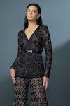 Buy_Ritika Mirchandani_Black Crepe Embellished Crystal Isra Mosaic Embroidered Jacket Kurta Sharara Set _Online_at_Aza_Fashions