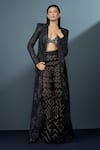 Buy_Ritika Mirchandani_Black Crepe Embellished Crystal Coat Neptara Mesh Trench Sheer Sharara Set _at_Aza_Fashions