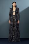 Shop_Ritika Mirchandani_Black Crepe Embellished Crystal Coat Neptara Mesh Trench Sheer Sharara Set _at_Aza_Fashions