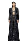 Buy_Ritika Mirchandani_Black Crepe Embellished Crystal Coat Neptara Mesh Trench Sheer Sharara Set _Online_at_Aza_Fashions