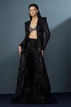 Buy_Ritika Mirchandani_Black Crepe Embellished Crystal Coat Lapel Siriara Mesh Trench Sharara Set _at_Aza_Fashions