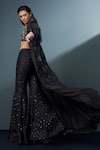 Shop_Ritika Mirchandani_Black Crepe Embellished Crystal Coat Lapel Siriara Mesh Trench Sharara Set _at_Aza_Fashions