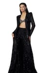 Buy_Ritika Mirchandani_Black Crepe Embellished Crystal Coat Lapel Siriara Mesh Trench Sharara Set _Online_at_Aza_Fashions