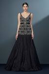 Buy_Ritika Mirchandani_Black Crepe Embellished Crystal Vespera Geometric Kurta With Mesh Lehenga _at_Aza_Fashions