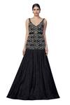 Shop_Ritika Mirchandani_Black Crepe Embellished Crystal Vespera Geometric Kurta With Mesh Lehenga _Online_at_Aza_Fashions