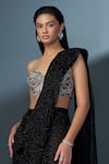 Buy_Ritika Mirchandani_Black Crepe Embellished Heather Pre-draped Dhoti Saree With Corset Blouse _Online_at_Aza_Fashions