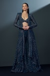 Buy_Ritika Mirchandani_Blue Crepe Embellished Crystal Jacket Open Twilight Mesh High-low Sharara Set _at_Aza_Fashions