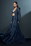 Buy_Ritika Mirchandani_Blue Crepe Embellished Crystal Jacket Open Twilight Mesh High-low Sharara Set _Online_at_Aza_Fashions