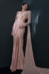 Shop_Ritika Mirchandani_Pink Crepe Embellished Sakura Cutwork Mesh Pre-draped Slit Saree With Blouse _at_Aza_Fashions