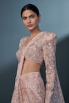 Shop_Ritika Mirchandani_Pink Crepe Embellished Sakura Cutwork Mesh Pre-draped Slit Saree With Blouse _Online_at_Aza_Fashions